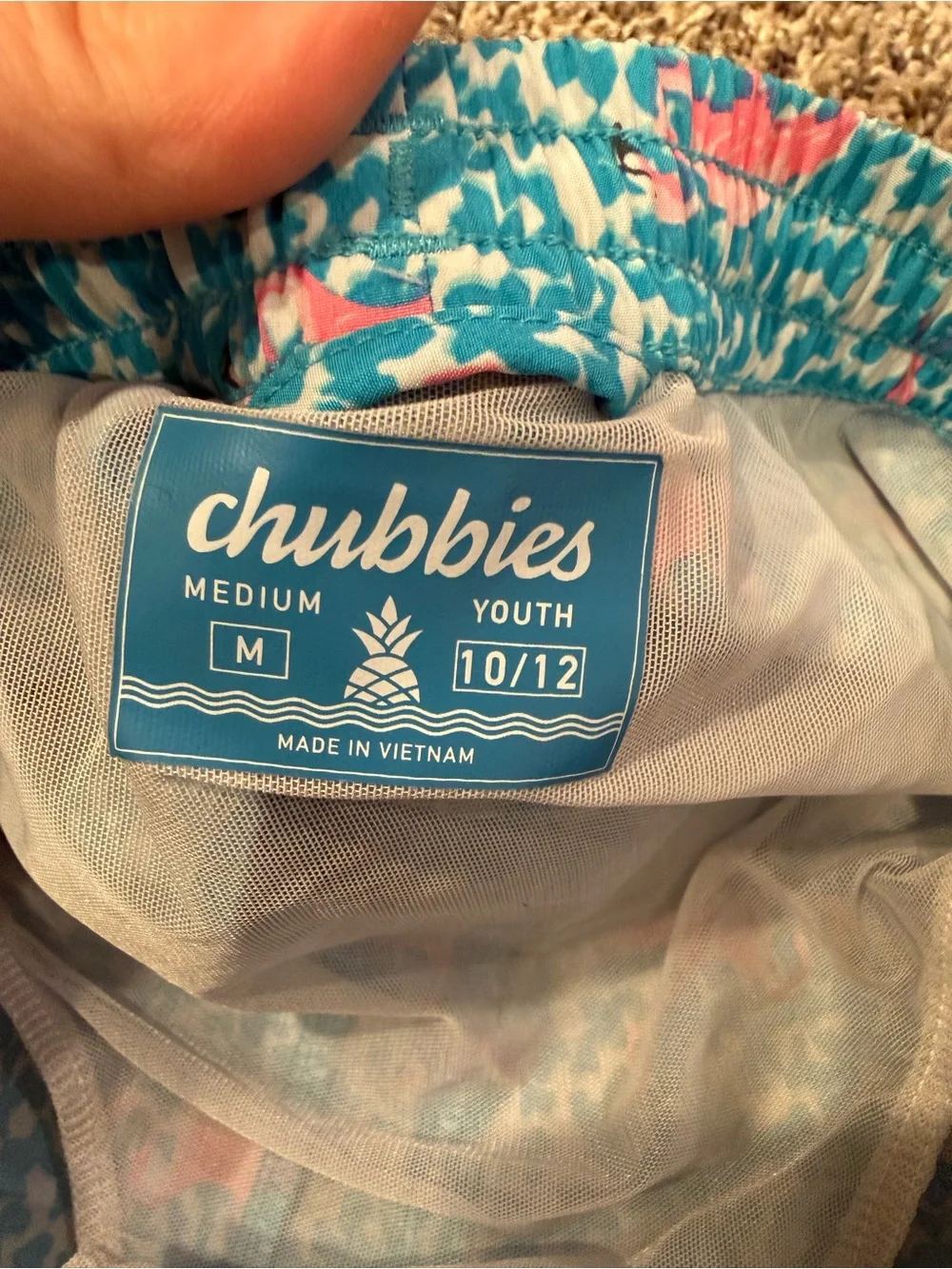 chubbies Teal Swim Shorts with Pink Flamingo Print